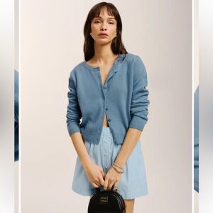 Reformation Clara Cashmere Crew Cardigan in Bluebell size S
